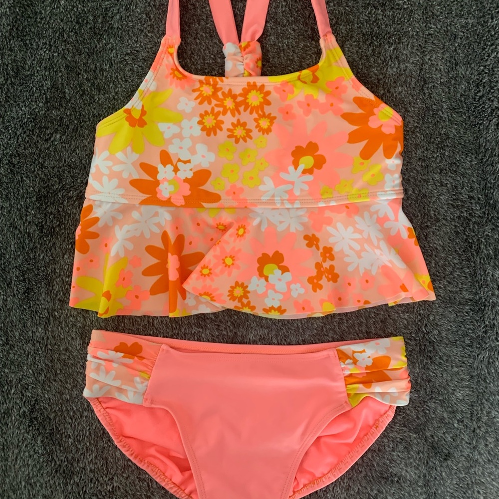 Cat & Jack Girl's 2 Piece Size Large (10-12)  Floral Printed Bikini Tankini Set